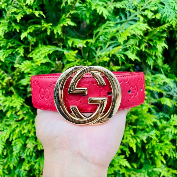 Gucci Red Guccissima Leather Interlocking G Belt - Picture 1 of 6
